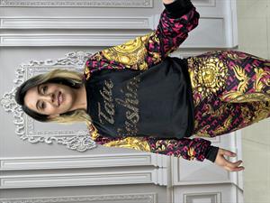 Kadife Omuz Taş Detaylı Crystal Taşlı İkili Takım - FUŞYA