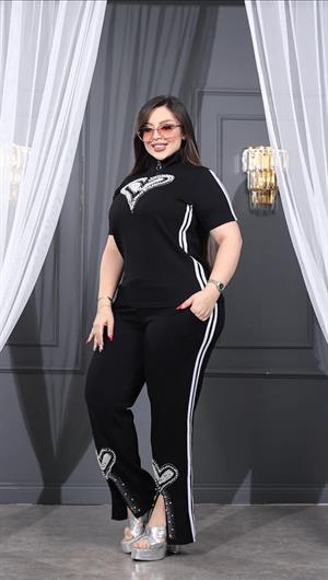 Kalpli Crystal Taşlı İkili Takım - SİYAH