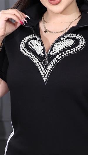 Kalpli Crystal Taşlı İkili Takım - SİYAH