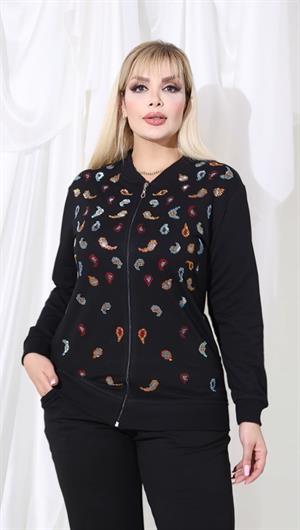 Karışık Desen Crystal Taşlı İkili Takım - SİYAH