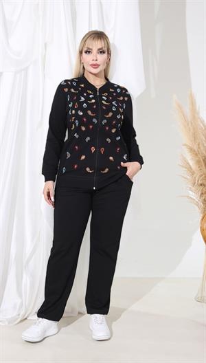 Karışık Desen Crystal Taşlı İkili Takım - SİYAH