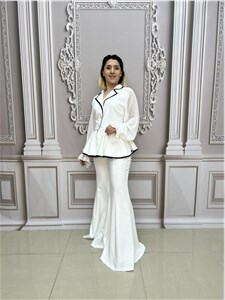 Kolları Şifon Büyük Beden Ceketli Takım - BEYAZ