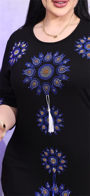 Laleli Crystal Taşlı Uzun Elbise - SİYAH