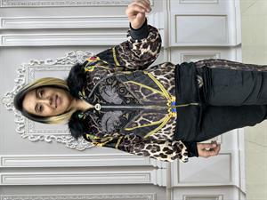 Leopar Desen Kürklü Crystal Taşlı Kadife Eşofman Takımı - BEJ