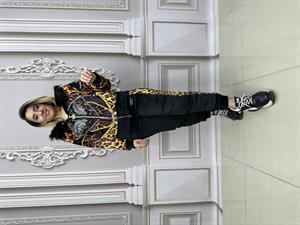 Leopar Desen Kürklü Crystal Taşlı Kadife Eşofman Takımı - KAHVE