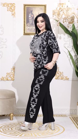 Mickeyli Fiyonklu Crystal Taşlı Takım - SİYAH
