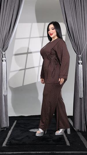 Modal Full Crystal Taşlı İkili Takım - KAHVE