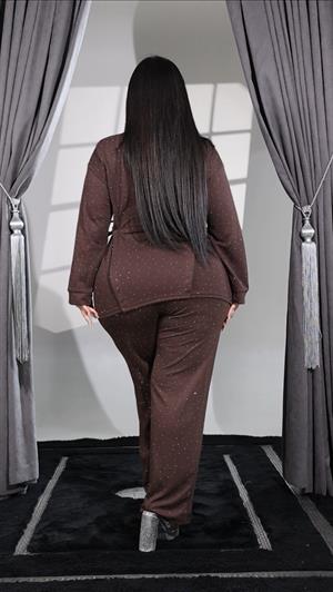 Modal Full Crystal Taşlı İkili Takım - KAHVE