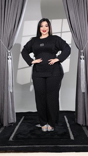 Modal Full Crystal Taşlı İkili Takım - SİYAH