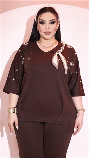 Modal Halkalı Crystal Taşlı Takım - KAHVE