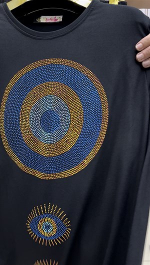 Nazar Boncuklu Penye Crystal Taşlı Takım - SİYAH