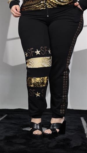 Pullu Lamelli Crystal Taşlı İkili Takım - SİYAH