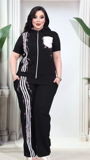 Sakura Çiçekli Crystal Taşlı Takım - SİYAH