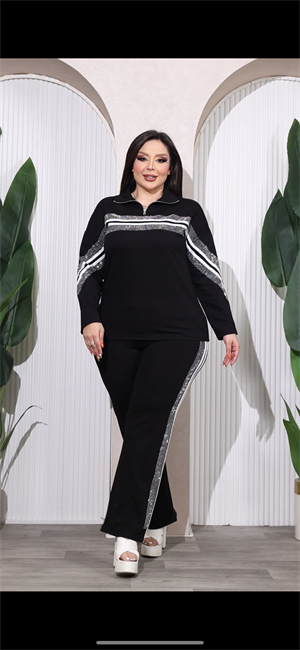 Şeritli Crystal Taşlı İkili Takım - SİYAH