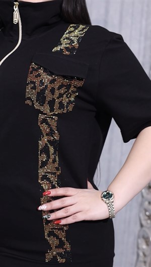 Şeritli Ges Kol Crystal Taşlı Takım - SİYAH