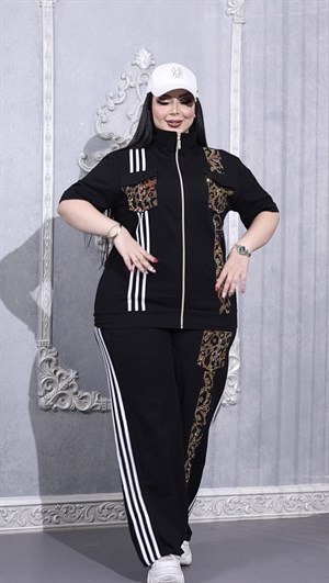 Şeritli Ges Kol Crystal Taşlı Takım - SİYAH