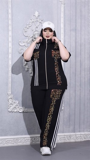 Şeritli Ges Kol Crystal Taşlı Takım - SİYAH