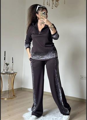 Serpme Crystal Taşlı İkili Takım - KAHVE