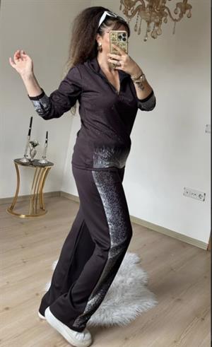 Serpme Crystal Taşlı İkili Takım - KAHVE