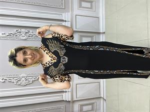 SF Yırtmaçlı Crystal Taşlı Elbise - SİYAH