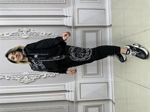 Tatu Yelekli Crystal Taşlı Üçlü Takım - SİYAH GÜMÜŞ