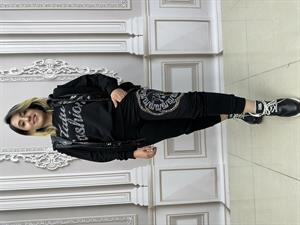 Tatu Yelekli Crystal Taşlı Üçlü Takım - SİYAH GÜMÜŞ