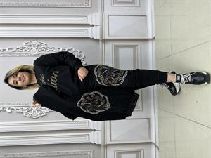 Tatu Yelekli Crystal Taşlı Üçlü Takım - SİYAH GOLD