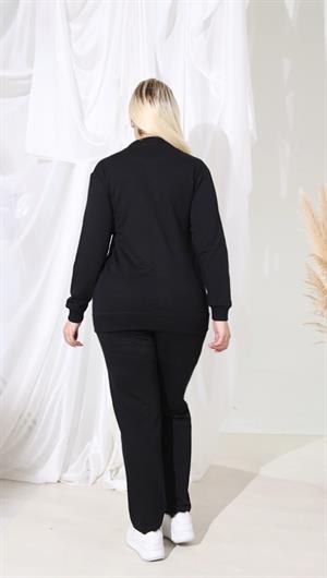 Yaprak Desen Crystal Taşlı İkili Takım - SİYAH