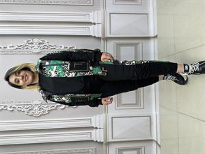 Yelek Zincir Detay Şişme Yelekli Crystal Taşlı Üçlü Takım - YEŞİL