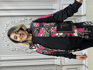 Yelek Zincir Detay Şişme Yelekli Crystal Taşlı Üçlü Takım - FUŞYA