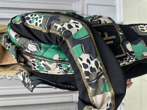 Yelek Zincir Detay Şişme Yelekli Crystal Taşlı Üçlü Takım - YEŞİL