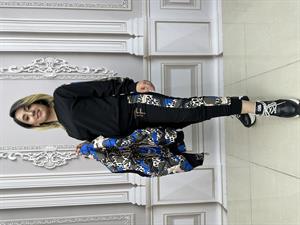 Yelek Zincir Detay Şişme Yelekli Crystal Taşlı Üçlü Takım - MAVİ