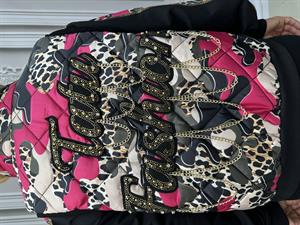 Yelek Zincir Detay Şişme Yelekli Crystal Taşlı Üçlü Takım - FUŞYA