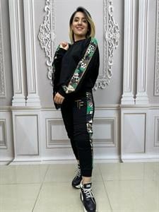 Yelek Zincir Detay Şişme Yelekli Crystal Taşlı Üçlü Takım - YEŞİL