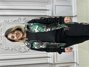 Yelek Zincir Detay Şişme Yelekli Crystal Taşlı Üçlü Takım - YEŞİL