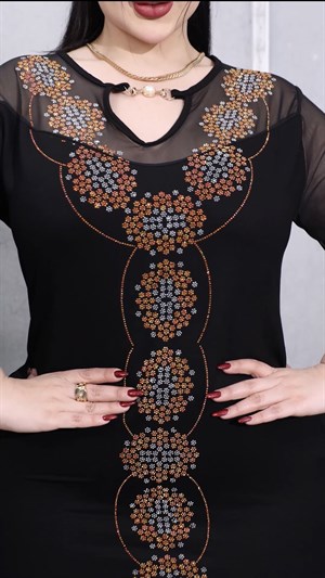 Yıldız Halka Crystal Taşlı Uzun Elbise - SİYAH