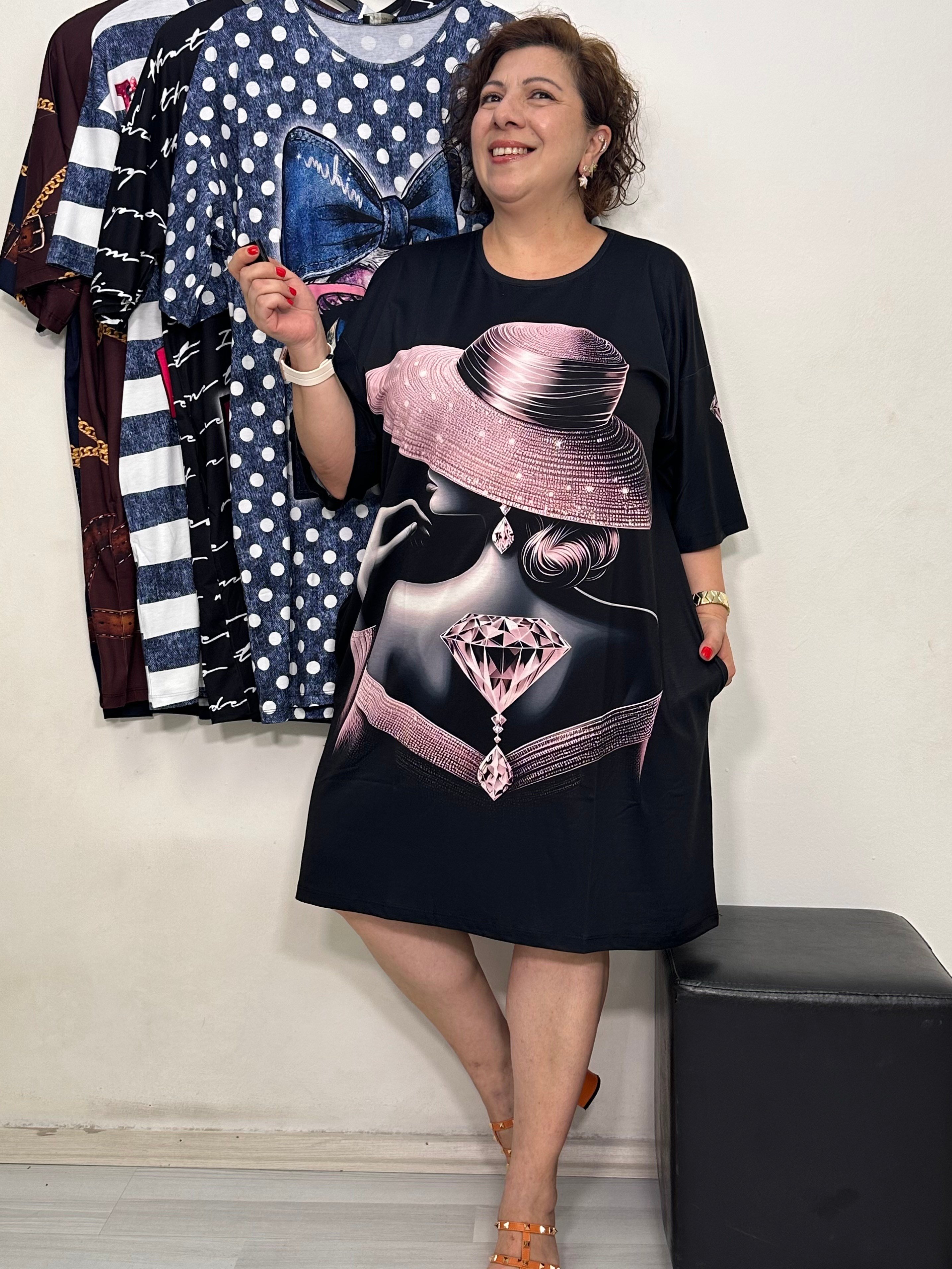 Capri Tunik & Elbise Siyah Desen