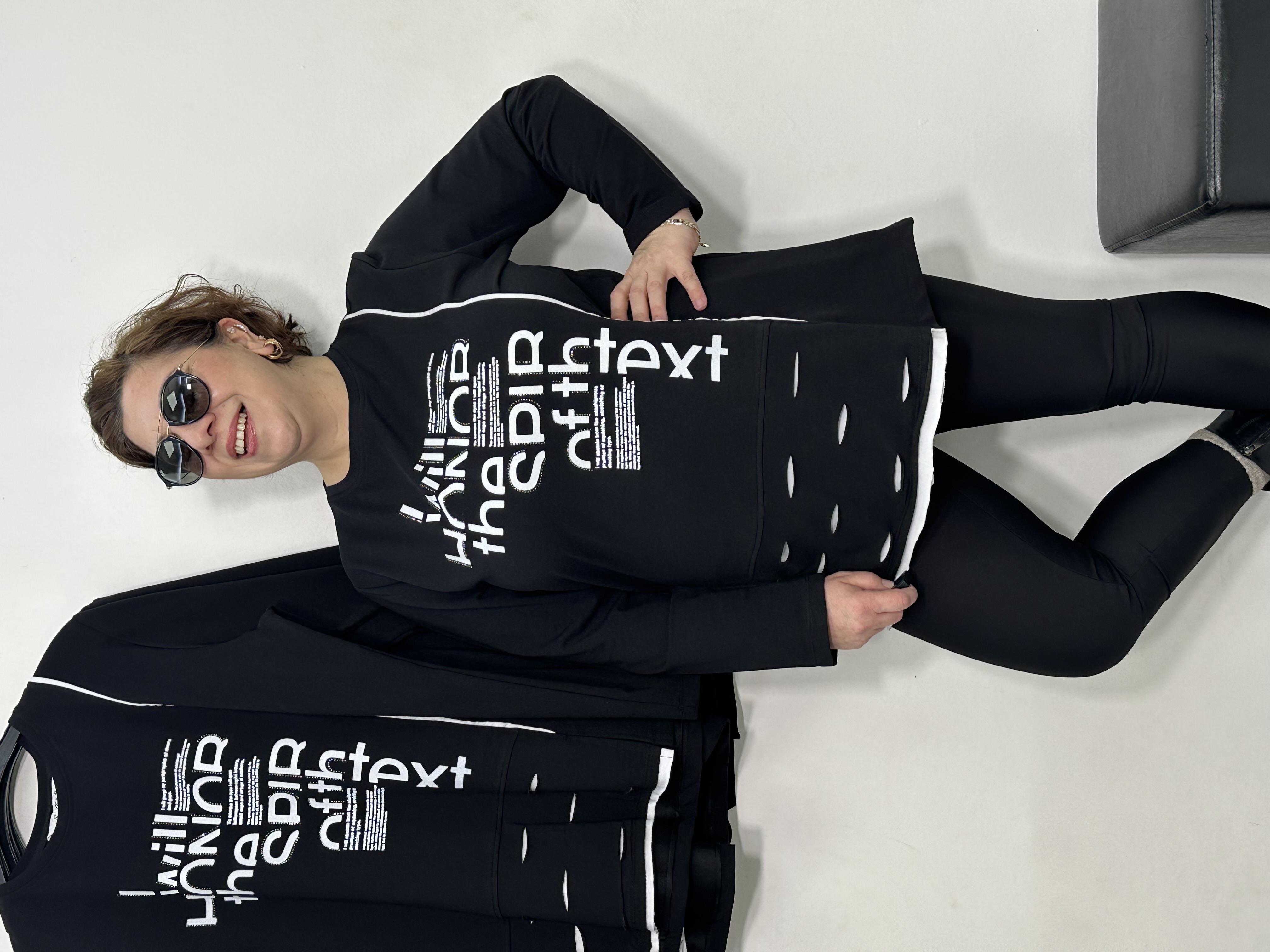 Text Taş Baskı Sweat Siyah