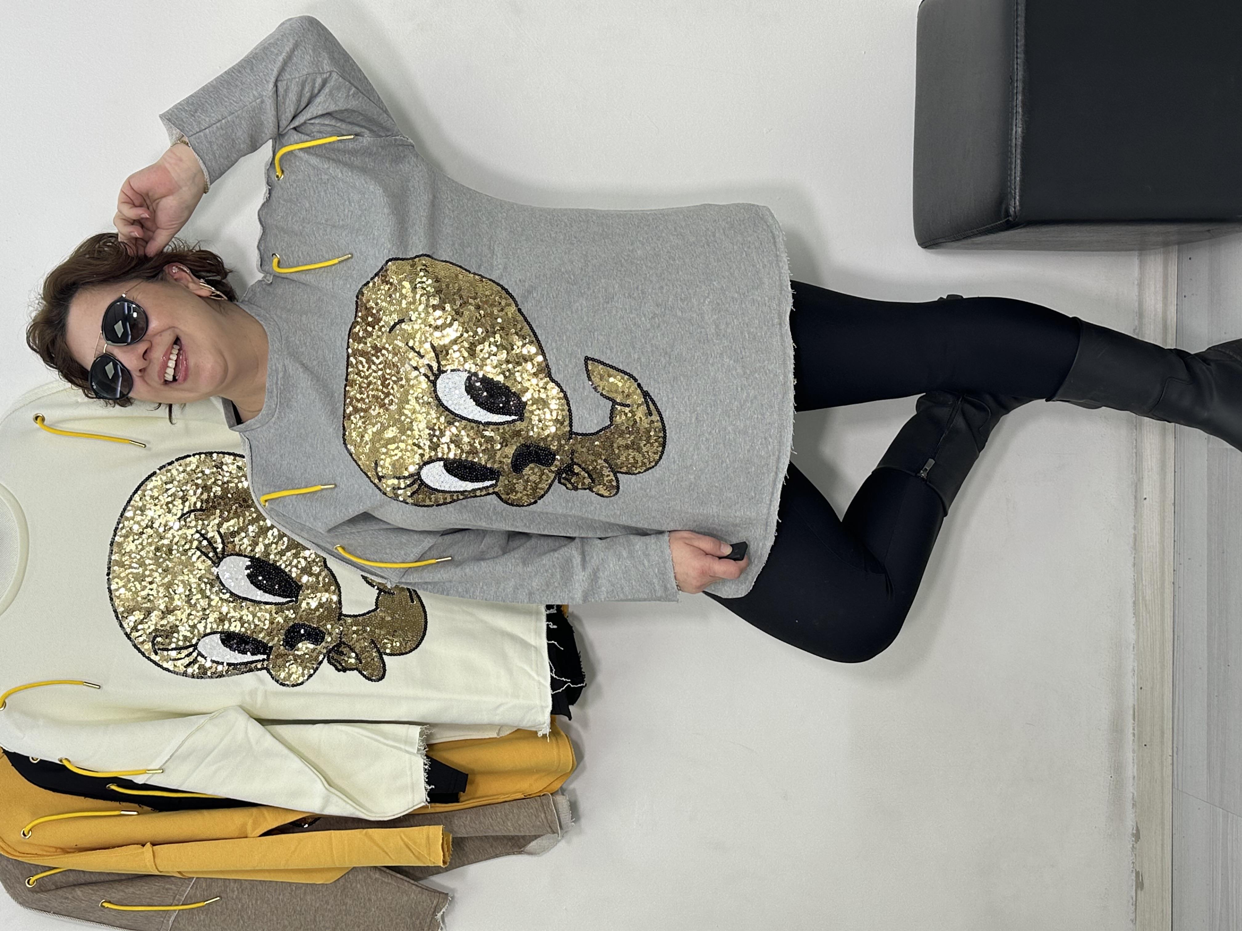 Tweety Payetli Sweat Gri