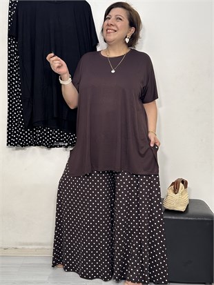 Feira Etek Pantolon Takım Kahverengi Puantiye