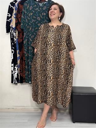 Greta Yarım Patlı Elbise Leopar Desen
