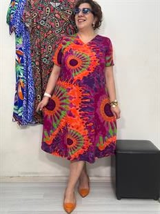 Magie V Yaka Elbise Batik Desen