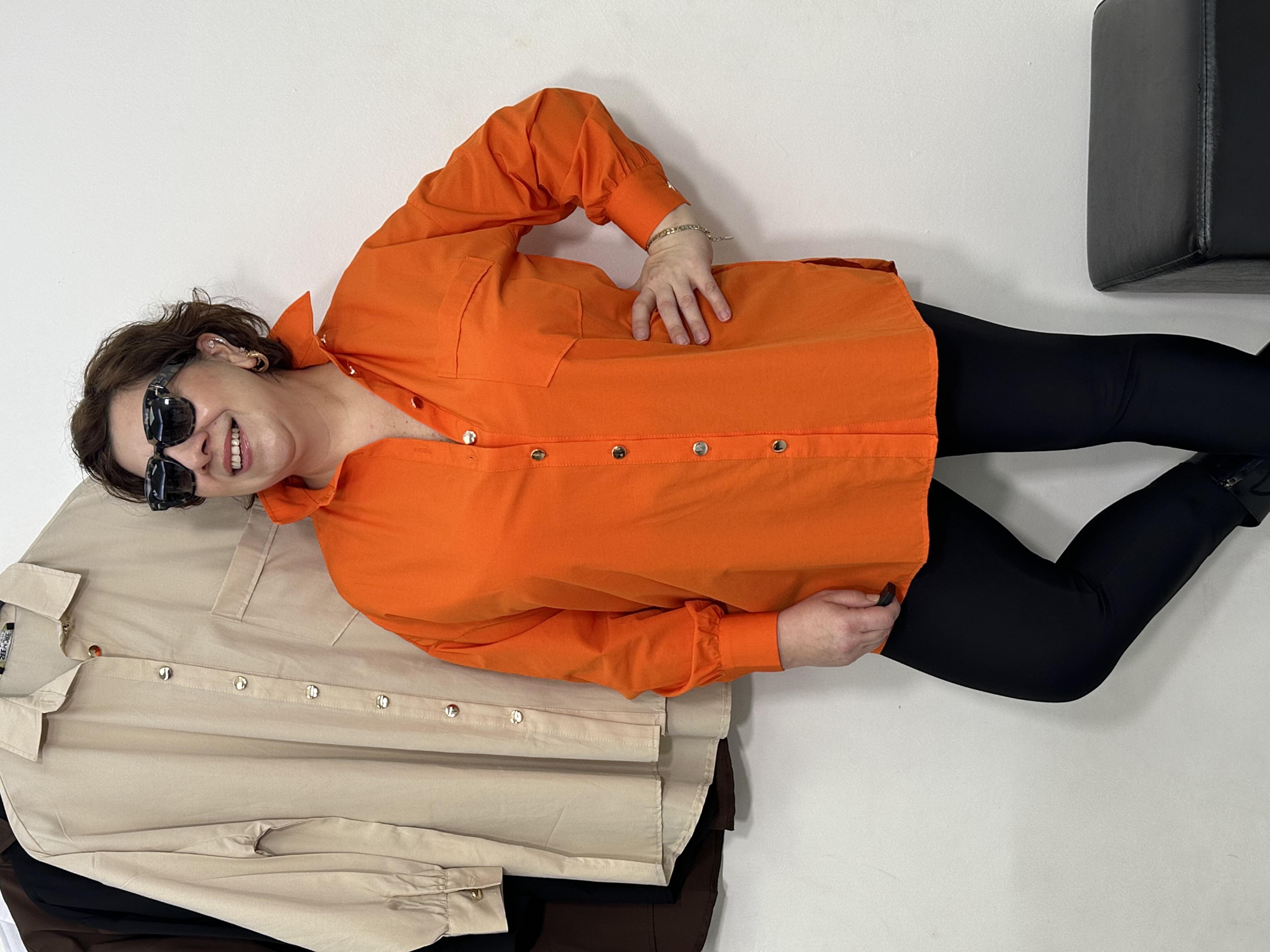 Goldie Poplin Basic Gömlek Turuncu