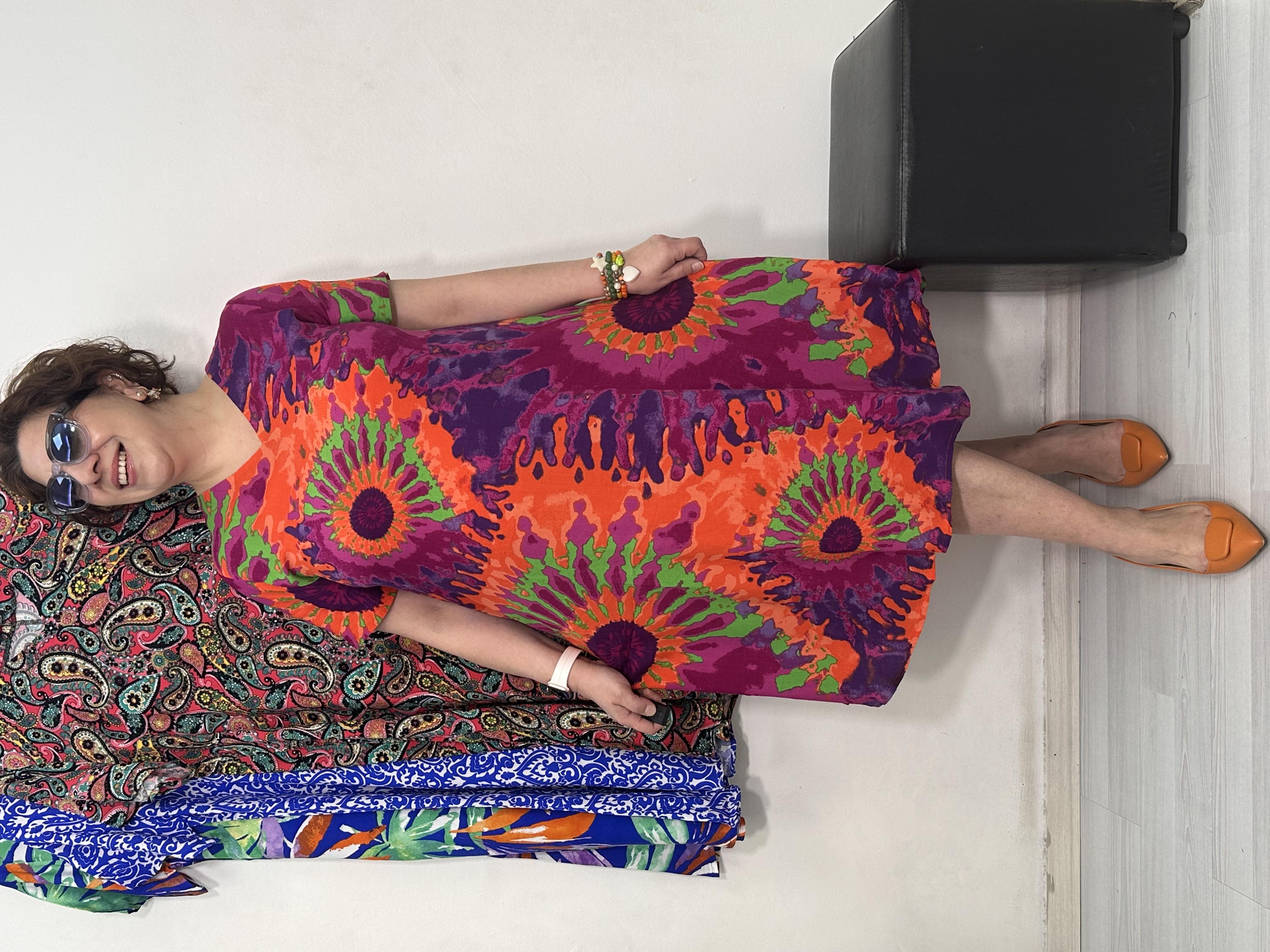 Magie V Yaka Elbise Batik Desen