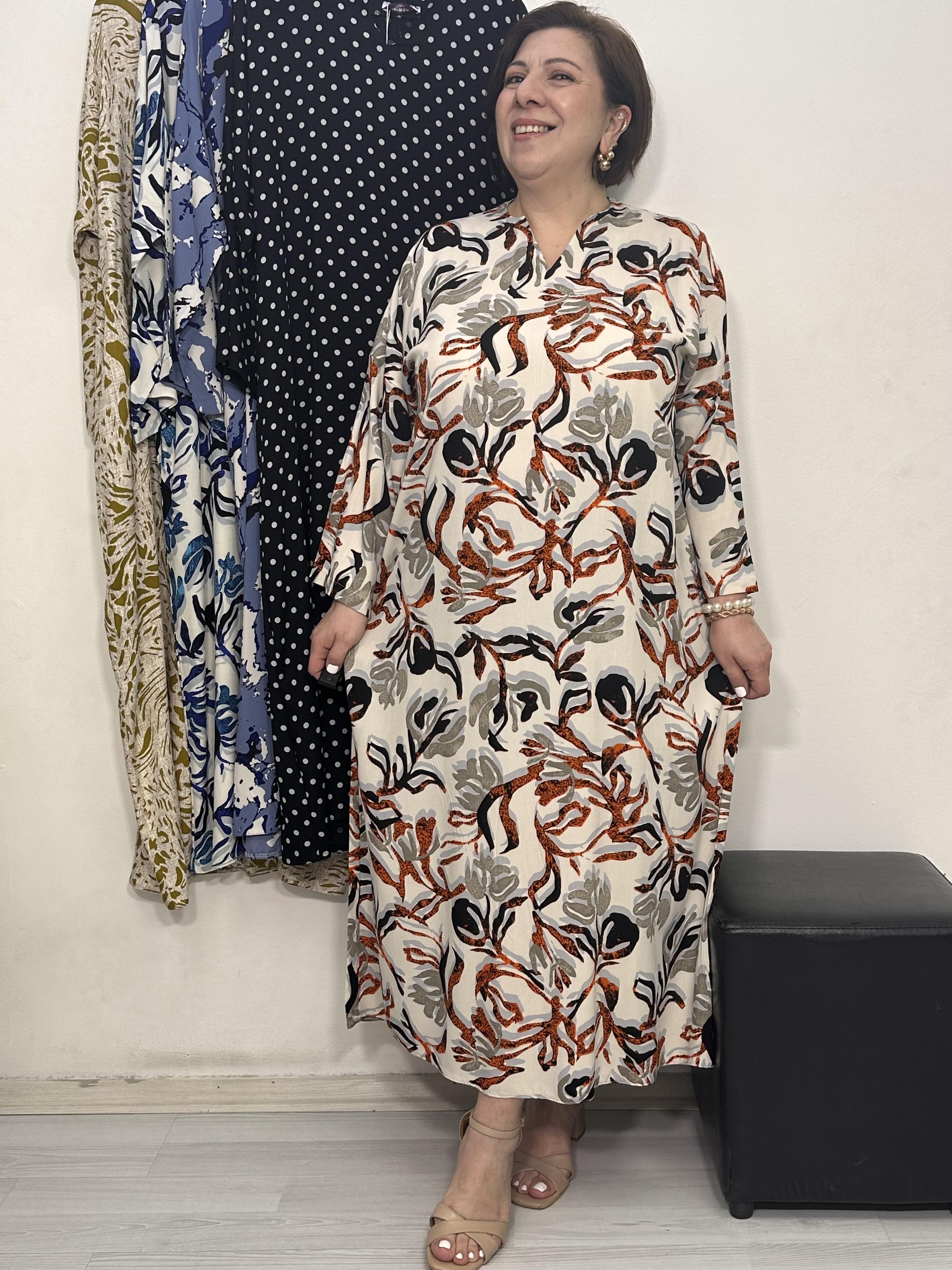 Pearl Elbise Turuncu Lale Desen