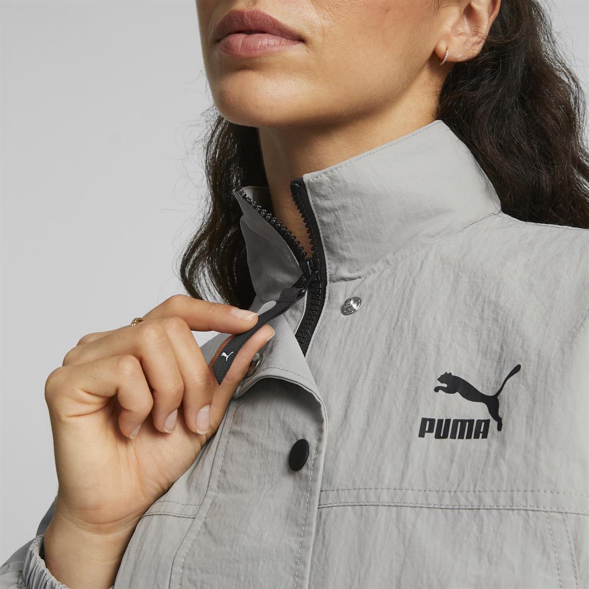 Puma DARE TO Cropped Woven Jacket Gri Kadın Fermuarlı Sweatshirt - Fast Spor