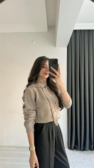 Akra Açık Vizon Melanj Önü Bağlamalı Hırka