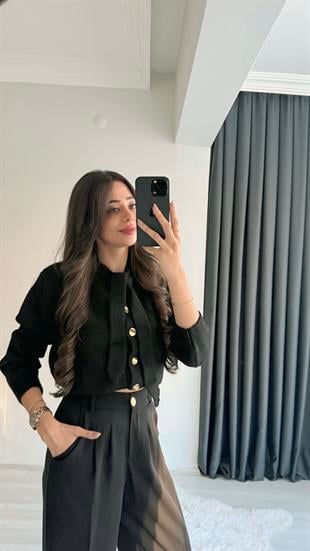Akra Siyah Melanj Önü Bağlamalı Hırka