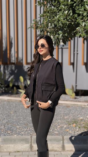 Alisa Cep Detaylı Astarlı Yelek Siyah 