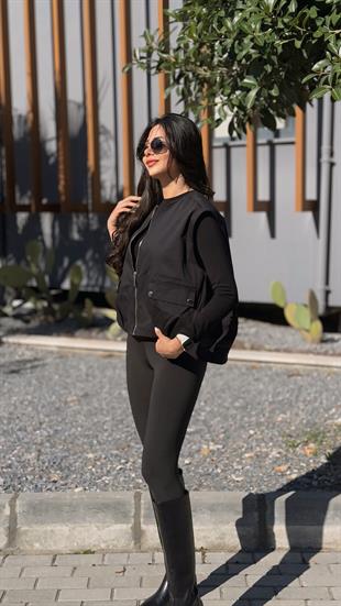 Alisa Cep Detaylı Astarlı Yelek Siyah 